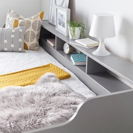 Buy Tyler Grey Guest Bed – Single | Solid Pine Frame with Shelves & Optional Trundle, Colour: Grey, Size: Single (3ft), Item Width: 114, 9 from Furnituretta