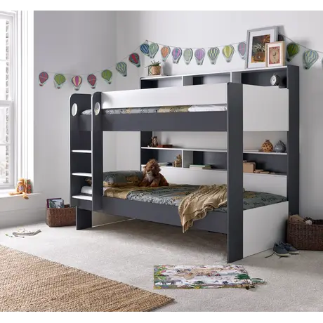 Buy Oliver Grey and White Storage Bunk Bed – Single | Built-In Shelves & Reversible Ladder, Colour: Grey and White, Size: Single (3ft), Item Width: 125.1 from Furnituretta