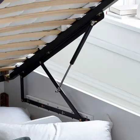 Buy Arizona White Wooden Ottoman Storage Bed – King | Gas Lift Frame with Bookcase Headboard, Colour: White, Size: King (5ft), Item Width: 172, 5 from Furnituretta