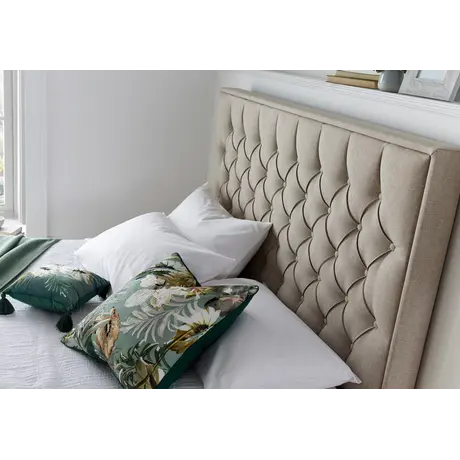 Buy Wilson Oatmeal Fabric Ottoman Bed – King | Gas Lift Storage Frame with Buttoned Headboard, Colour: Oatmeal, Size: King (5ft), Item Width: 160, 5 from Furnituretta