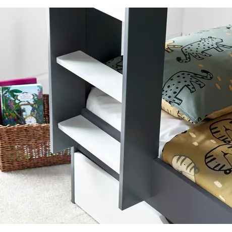 Buy Oliver Grey and White Storage Bunk Bed – Single | Built-In Shelves & Reversible Ladder, Colour: Grey and White, Size: Single (3ft), Item Width: 125.1, 10 from Furnituretta