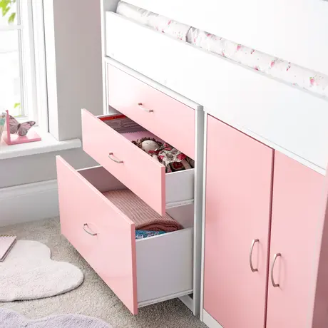 Buy Lacy Pink Storage Mid Sleeper Bed – Single | Smart Storage & Reversible Ladder, Colour: Pink, Size: Single (3ft), Item Width: 112.6, 9 from Furnituretta