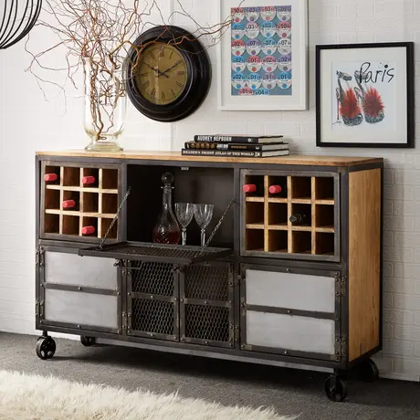Buy Evoke Bar Cabinet | Industrial Solid Hardwood & Metal Storage from Furnituretta