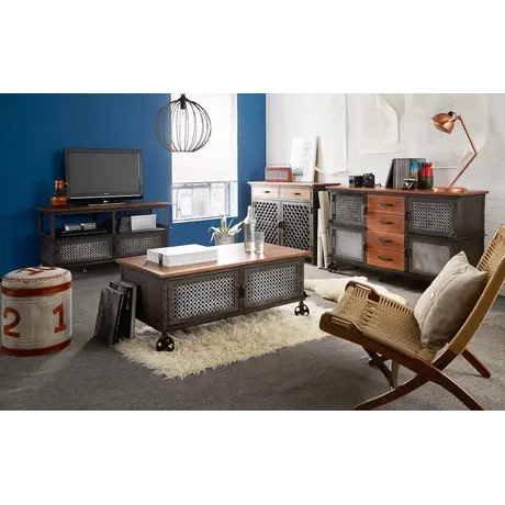 Buy Evoke Bar Cabinet | Industrial Solid Hardwood & Metal Storage, 2 from Furnituretta