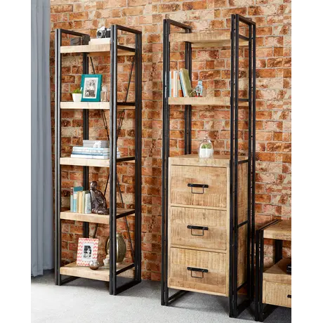 Buy Cosmo Industrial Slim Open Bookcase – Eco-Friendly Handcrafted Mango Wood & Reclaimed Metal Design, 2 from Furnituretta