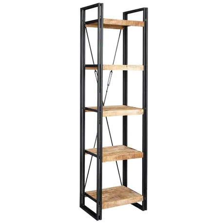 Buy Cosmo Industrial Slim Open Bookcase – Eco-Friendly Handcrafted Mango Wood & Reclaimed Metal Design from Furnituretta