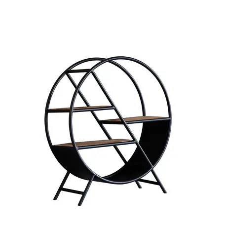 Buy Cosmo Industrial Round Open Bookcase – Vintage Handcrafted Design with Reclaimed Wood & Metal, 2 from Furnituretta