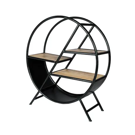 Buy Cosmo Industrial Round Open Bookcase – Vintage Handcrafted Design with Reclaimed Wood & Metal, 3 from Furnituretta