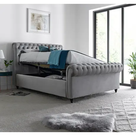 Buy Osborne Grey Velvet Chesterfield Ottoman Bed Double, Colour: Grey, Size: Double (4ft6), Item Width: 152 from Furnituretta