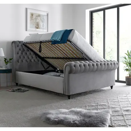 Buy Osborne Grey Velvet Chesterfield Ottoman Bed King Size, Colour: Grey, Size: King (5ft), Item Width: 165, 3 from Furnituretta