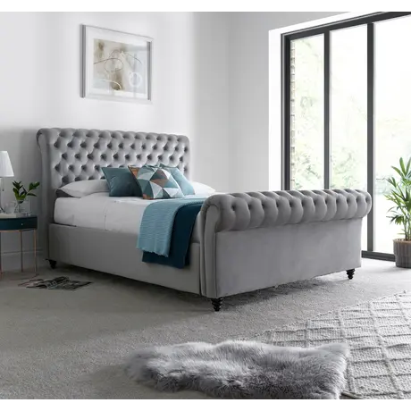 Buy Osborne Grey Velvet Chesterfield Ottoman Bed Double, Colour: Grey, Size: Double (4ft6), Item Width: 152, 2 from Furnituretta
