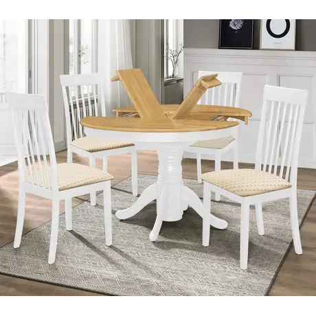 Buy Leicester White Dining Set with 4 Chairs Light Oak & White, Colour: White from Furnituretta