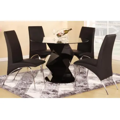 Buy Rowley Black High Gloss Dining Set with 4 Chairs, Colour: Black from Furnituretta