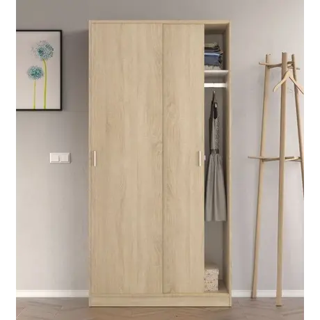 Buy Larsen Small Narrow Sliding 2 Door Wardrobe in Canadian Oak Effect, Colour: Oak, Item Width: 100 from Furnituretta