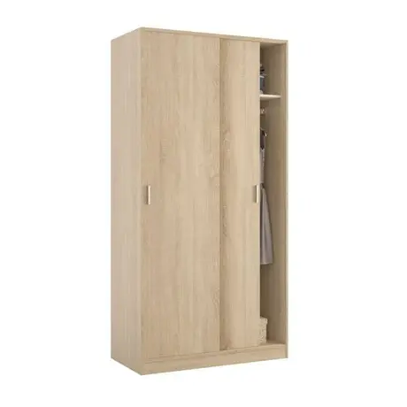 Buy Larsen Small Narrow Sliding 2 Door Wardrobe in Canadian Oak Effect, Colour: Oak, Item Width: 100, 3 from Furnituretta