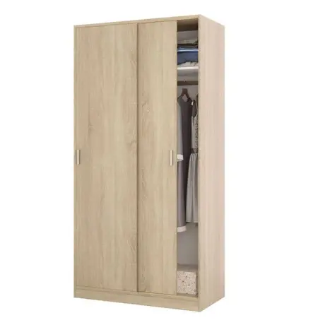Buy Larsen Small Narrow Sliding 2 Door Wardrobe in Canadian Oak Effect, Colour: Oak, Item Width: 100, 4 from Furnituretta