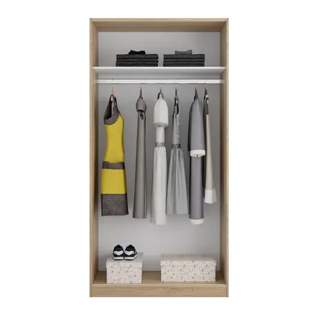 Buy Larsen Small Narrow Sliding 2 Door Wardrobe in Canadian Oak Effect, Colour: Oak, Item Width: 100, 6 from Furnituretta