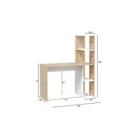 Buy Sonia Computer Writing Desk with Bookcase White and Oak Effect, 3 from Furnituretta