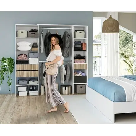 Buy Salsa Open-Door Wardrobe with Shelves and Rail Natural Oak Effect and White, 2 from Furnituretta