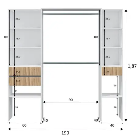 Buy Salsa Open-Door Wardrobe with Shelves and Rail Natural Oak Effect and White, 5 from Furnituretta