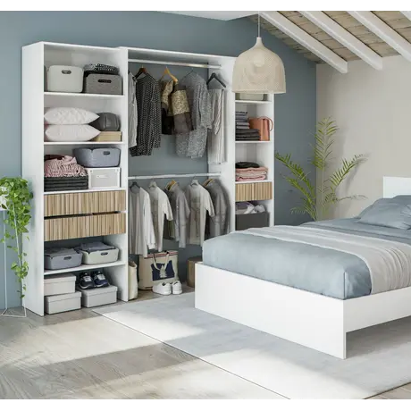 Buy Salsa Open-Door Wardrobe with Shelves and Rail Natural Oak Effect and White from Furnituretta