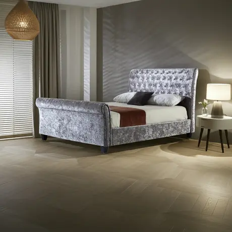 Buy Serenity Crushed Velvet Bed – King Size in Silver, Size: King Size from Furnituretta