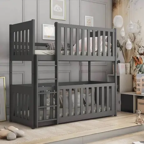 Buy Wooden Bunk Bed Konrad Graphite with Cot Bed, Colour: Graphite, Mattresses: Bonnell Mattresses, 5 from Furnituretta