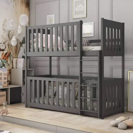 Buy Wooden Bunk Bed Konrad Graphite with Cot Bed, Colour: Graphite, Mattresses: Foam Mattresses, 7 from Furnituretta