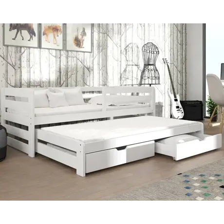 Buy Wooden Double Bed Senso with Trundle and Storage White Matt, Colour: White Matt, Mattresses: Foam Mattresses, 6 from Furnituretta