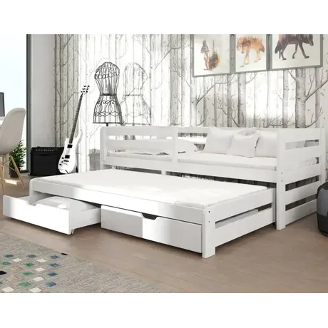 Buy Wooden Double Bed Senso with Trundle and Storage White Matt, Colour: White Matt, Mattresses: Foam Mattresses, 7 from Furnituretta