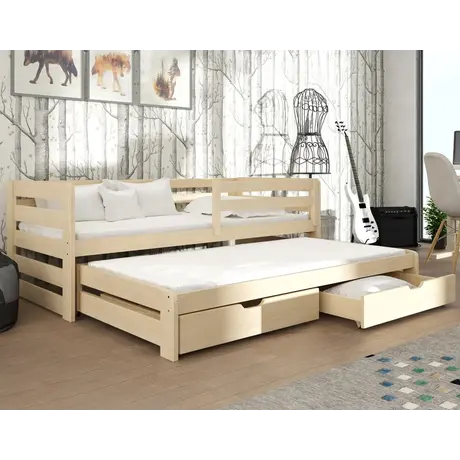 Buy Wooden Double Bed Senso with Trundle and Storage Pine, Colour: Pine, Mattresses: Without Mattresses, 4 from Furnituretta