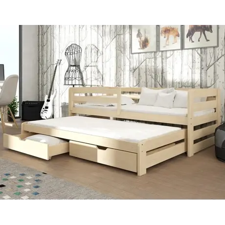 Buy Wooden Double Bed Senso with Trundle and Storage Pine, Colour: Pine, Mattresses: Foam Mattresses, 6 from Furnituretta