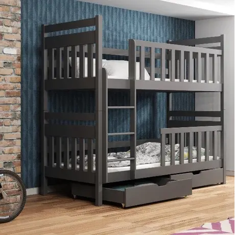Buy Wooden Bunk Bed Monika with Storage Graphite, Colour: Graphite, Mattresses: Foam Mattresses from Furnituretta