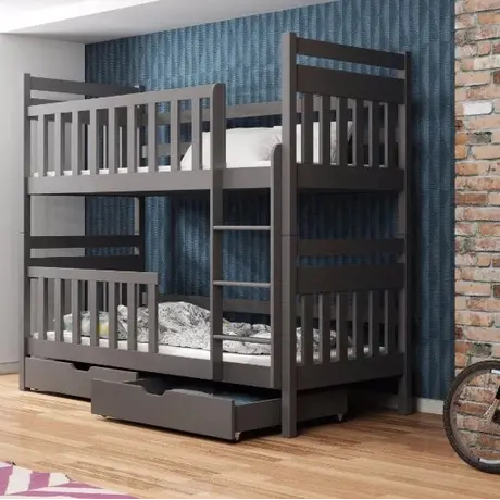 Buy Wooden Bunk Bed Monika with Storage Graphite, Colour: Graphite, Mattresses: Foam/Bonnell Mattresses, 5 from Furnituretta