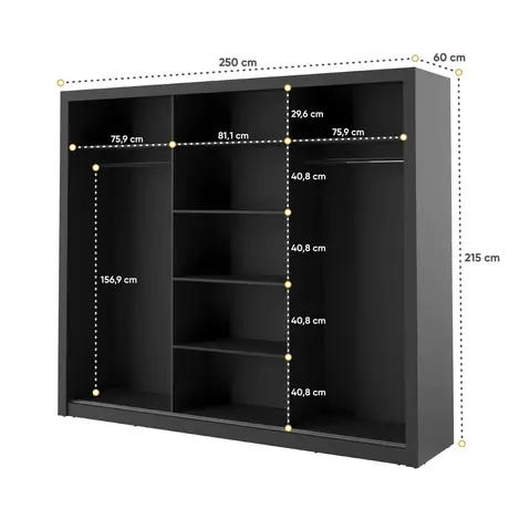 Buy Arti AR-02 Sliding Door Wardrobe Black Matt 250cm, Colour: Black Matt, Item Width: 250, 8 from Furnituretta