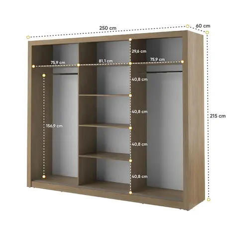 Buy Arti AR-02 Sliding Door Wardrobe Oak Shetland 250cm, Colour: Oak Shetland, Item Width: 250, 11 from Furnituretta