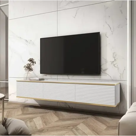 Buy Moro Floating TV Cabinet – White Matt Finish with Rippled Fronts – 175 cm Wide, Colour: White, Item Width: 175 from Furnituretta