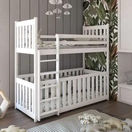 Buy Cris Wooden Bunk Bed with Cot – White Matt | Safe & Convertible Kids Sleeping Solution, Colour: White Matt, Mattresses: Bonnell Mattresses, 5 from Furnituretta