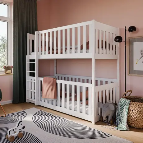 Buy Wooden Bunk Bed Konrad White Matt with Cot Bed, Colour: White Matt, Mattresses: Bonnell Mattresses from Furnituretta