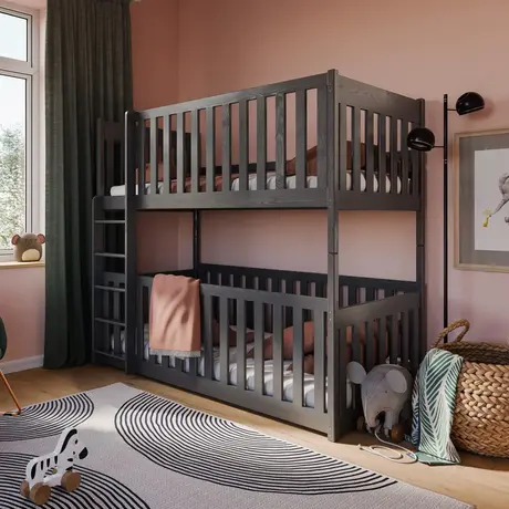 Buy Wooden Bunk Bed Konrad Graphite with Cot Bed, Colour: Graphite, Mattresses: Bonnell Mattresses from Furnituretta