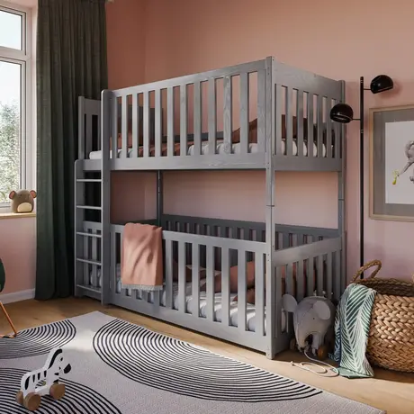 Buy Wooden Bunk Bed Konrad Grey Matt with Cot Bed, Colour: Grey Matt, Mattresses: Bonnell Mattresses from Furnituretta