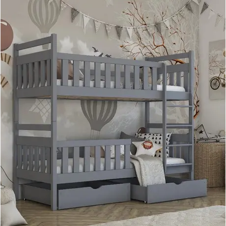 Buy Wooden Bunk Bed Monika with Storage Grey, Colour: Grey Matt, Mattresses: Foam/Bonnell Mattresses from Furnituretta