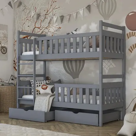 Buy Wooden Bunk Bed Monika with Storage Grey, Colour: Grey Matt, Mattresses: Foam/Bonnell Mattresses, 5 from Furnituretta