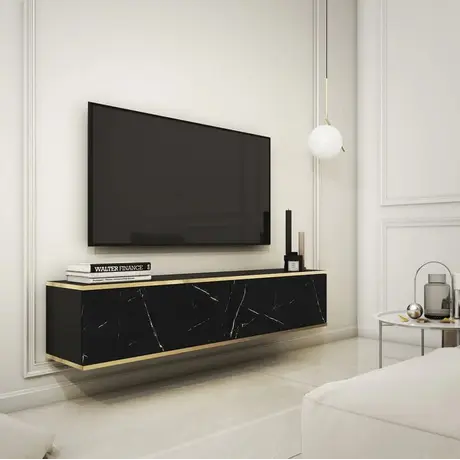 Buy Oro Floating TV Cabinet 135cm Black Marble, Colour: Black Marble, Item Width: 135 from Furnituretta