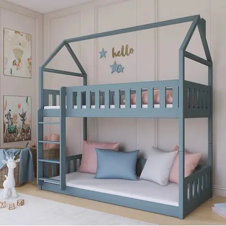 Buy Wooden Bunk Bed Pola Grey, Colour: Grey, Mattress Option: Foam/Bonnell Mattresses from Furnituretta