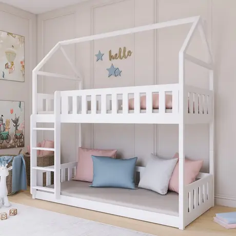 Buy Wooden Bunk Bed Pola White, Colour: White, Mattress Option: Foam Mattresses from Furnituretta