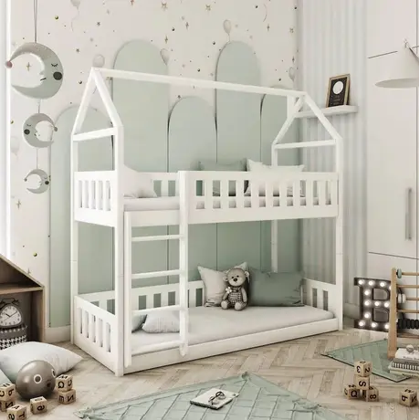 Buy Wooden Bunk Bed Pola White, Colour: White, Mattress Option: Foam Mattresses, 3 from Furnituretta
