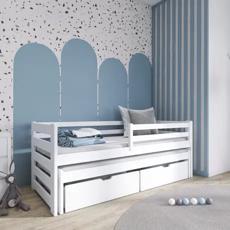 Buy Wooden Double Bed Senso with Trundle and Storage White Matt, Colour: White Matt, Mattresses: Foam/Bonnell Mattresses from Furnituretta