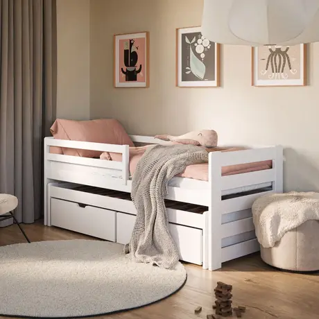 Buy Wooden Double Bed Senso with Trundle and Storage White Matt, Colour: White Matt, Mattresses: Without Mattresses, 4 from Furnituretta