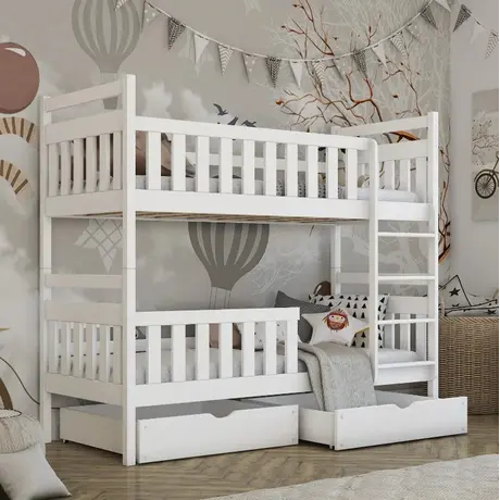 Buy Wooden Bunk Bed Monika with Storage White, Colour: White Matt, Mattresses: Foam/Bonnell Mattresses from Furnituretta